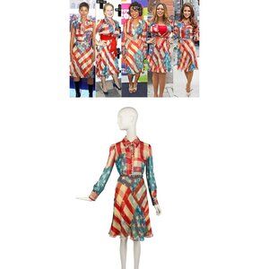 ASO CELEBS Iconic Flag Dress Silk Includes Belt RARE